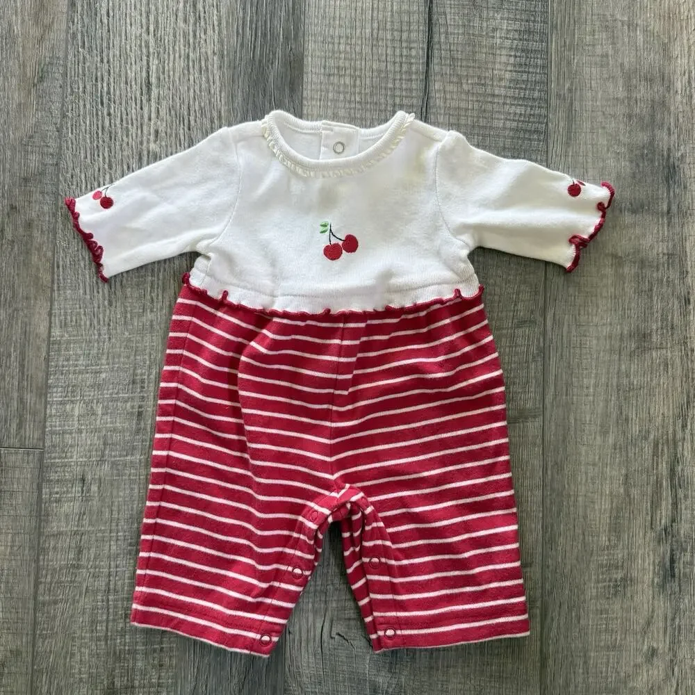 Vtg Y2K Gymboree Sweet Cherry Newborn Premie White Romper Lettuce Hem Baby Girl